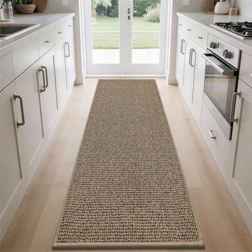 Kitchen Runner Rug 32x84 Inches Non-Slip Taupe Floor Mat for Kitchen Protection