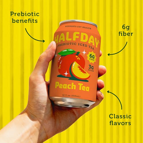Prebiotic Iced Tea Variety Pack - Classic Lemon Peach & Green Tea, Supports Gut Health, Low Sugar, 12 fl oz, 12 Pack