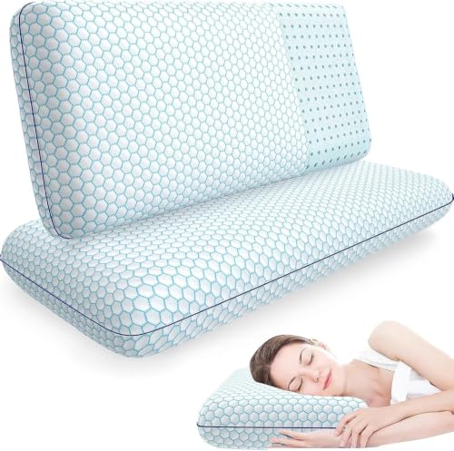 CushyOasis King Size Blue Memory Foam Bed Pillow for Sleeping 2PCS