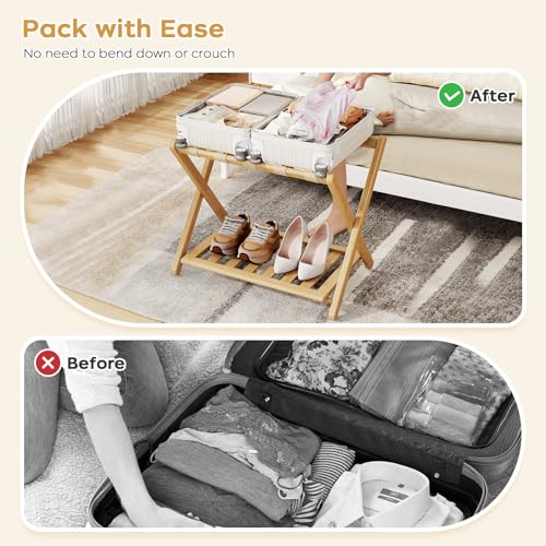 Natural Full Assembled Luggage Rack for Guest Room - 26.77 Inch Suitcase Stand