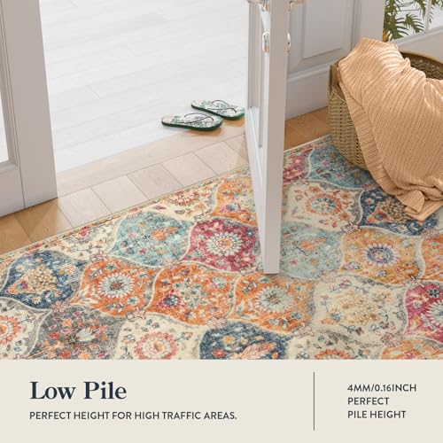 Lahome Moroccan Washable Runner 2x6 Feet - Burnt Orange/Teal Multi Kitchen Hallway Rug