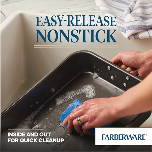 Farberware 11x15 Inch Nonstick Roasting Pan with Rack - Gray
