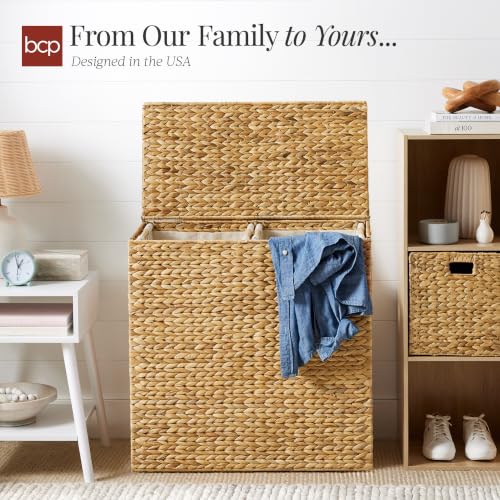 X-Large Natural Handwoven Hyacinth Laundry Hamper with Lid & Removable Washable Liners, 53 Gallon (200L) - Best Choice Products