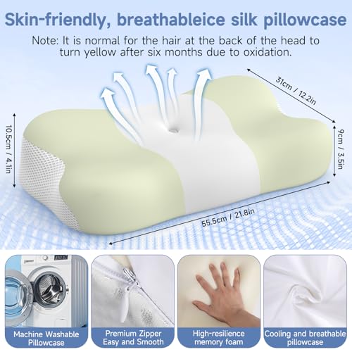 VYLEE Green Memory Foam Cervical Neck Pillow Ergonomic High-Low Support