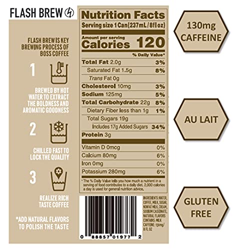 BOSS Japanese Flash Brew Coffee with Milk - Ready-to-Drink 8oz, 12 Pack