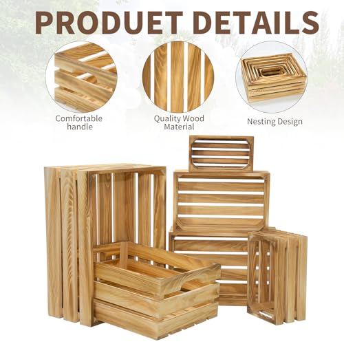 Small Wooden Crates Set of 6 Nesting Storage Bins Rustic Display Boxes