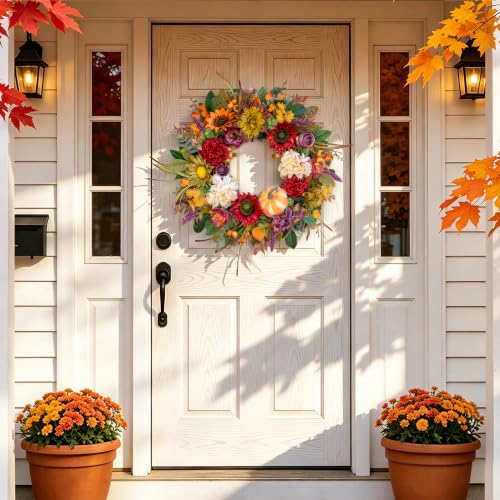 24 Inch Fall Wreath for Front Door Autumn Harvest Decor NaturalWre