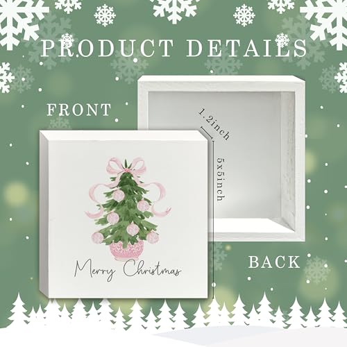 JWVK Pink Ribbon Chinoiserie 5x5 Wooden Box Sign - Grandmillennial Christmas Decor, Color-4