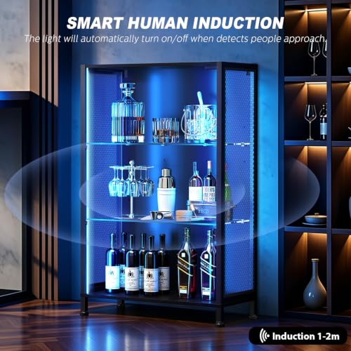 VersionTECH Black 3-Tier Display Case with RGB Lighting & Charge Ports