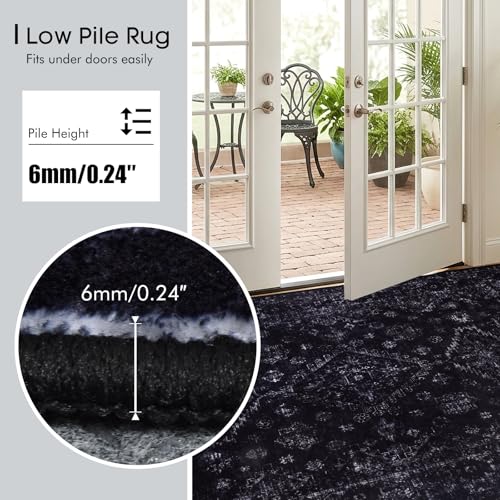 8x10 Black & Dark Blue Area Rug - Large Machine Washable Living Room Rug, Non-Slip, Geometric Pattern