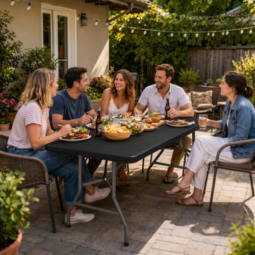 HAISIWLKJ 6FT Portable Folding Camping Table Black - Lightweight Outdoor Dining