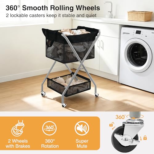 STO STO 75L Foldable Rolling Laundry Cart with Removable Bag & Steel Frame