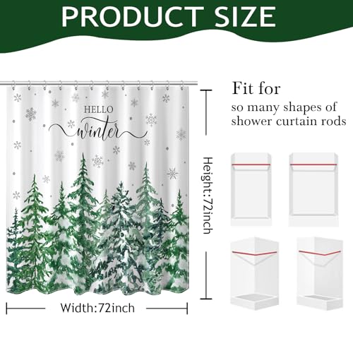 Mocsicka Winter Christmas Shower Curtain 72 x 72 in – Snow Scene Pine Trees, Waterproof Polyester