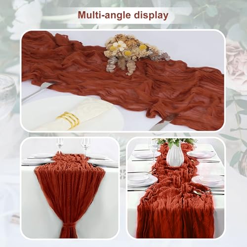 SuBleer 12 Pack Terracotta Cheesecloth Table Runner 35x120 Inches - Elegant Home Decor