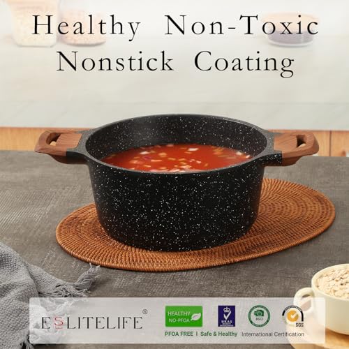 5 Quart Nonstick Stock Pot with Lid - Induction Compatible Granite Casserole