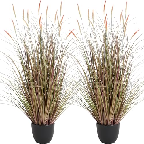 4ft 2-Pack Artificial Cattail Reed Grass Indoor Outdoor Decor - Realistic Faux Plants