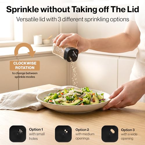 Glass Square Spice Jars with 3-Way Rotating Lids & Labels - 36 Pack, Black