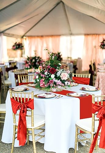 24 Pcs Red Satin Table Runner 12x72in - Wedding & Party Linen, Spliceable Set