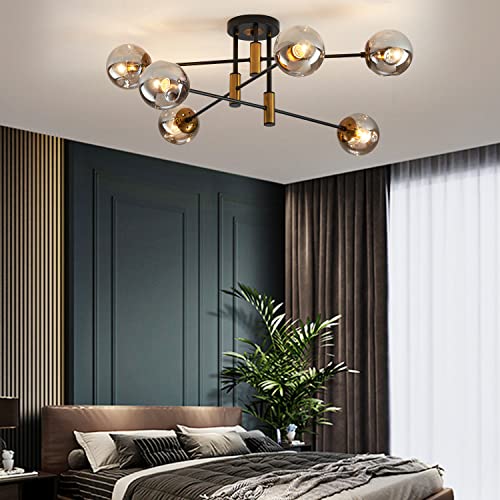 Black and Gold 6-Light Sputnik Ceiling Light Fixture - Mid Century Modern Chandelier
