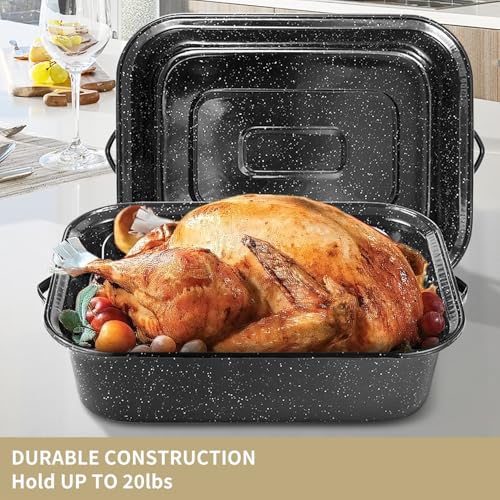 Large 21 Inch Roasting Pan with Lid, V Rack, Turkey Baster & 25lb Capacity