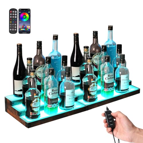 2-Pack 16‘’ LED Lighted Liquor Display, 3-Tier 32Inch Total Bar