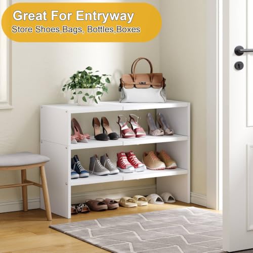 White 3-Tier Expandable Shoe Rack Organizer for Closet & Entryway - Stackable, Holds 8-16 Pairs - 1 Pack