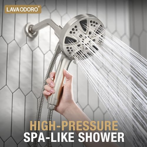 LAVA ODORO Handheld Shower Head with Magnetic Dock in Brushed Nickel, 9 Modes & 72-Inch Hose