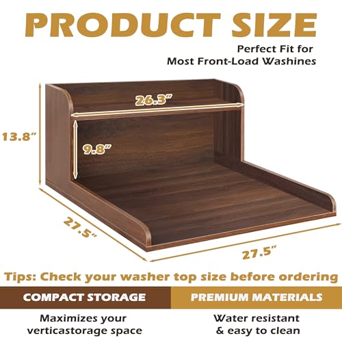 Walnut Washer Dryer Countertop with Shelf - 2-Tier Laundry Organization