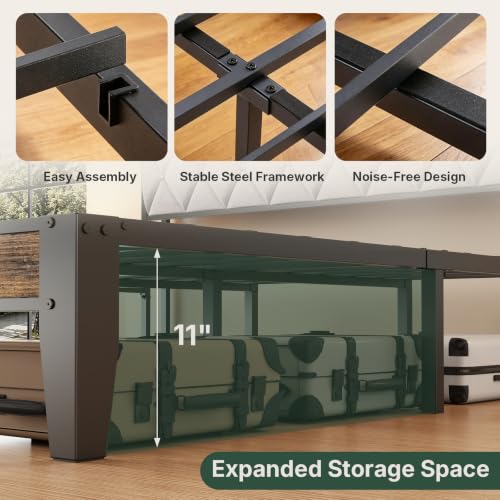 HAPPYMONT Twin Platform Bed Frame with USB Charging Ports & Storage