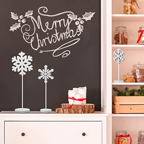 BBTO 3-Piece Christmas Snowflake Wood Table Decor Stand Signs