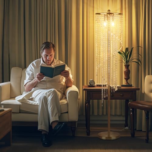 Modern Gold Floor Lamp with Crystal Shade - Tall Corner Lighting, 63 Inch