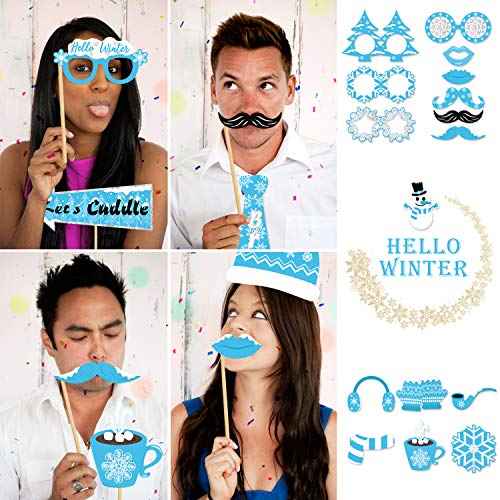Snowflake Photo Booth Props 38 Pcs Frozen Party Decorations Winter Wonderland Party Favor for Holiday Party Christmas Party Supplies