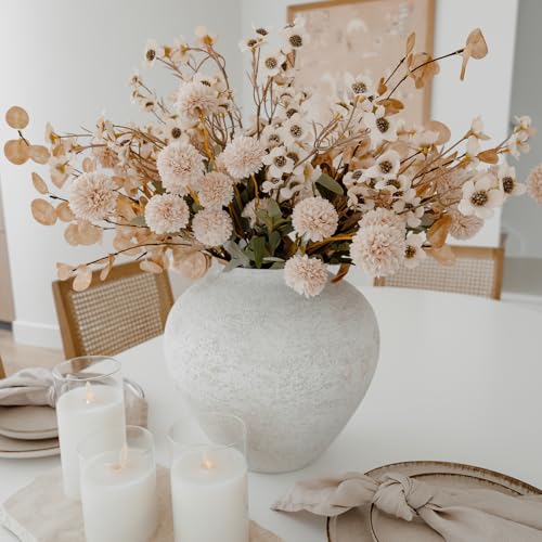 SilkSerenade White Large Round Vase 11 Inch for Flowers & Centerpieces - Rustic Textured Matte Finish, Modern Farmhouse Decor