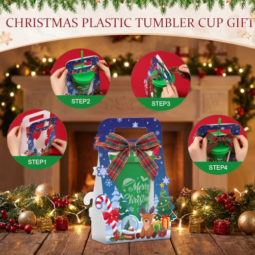 Honeydak 12 Pack Christmas 24oz Plastic Tumblers with Gift Boxes & Ribbons