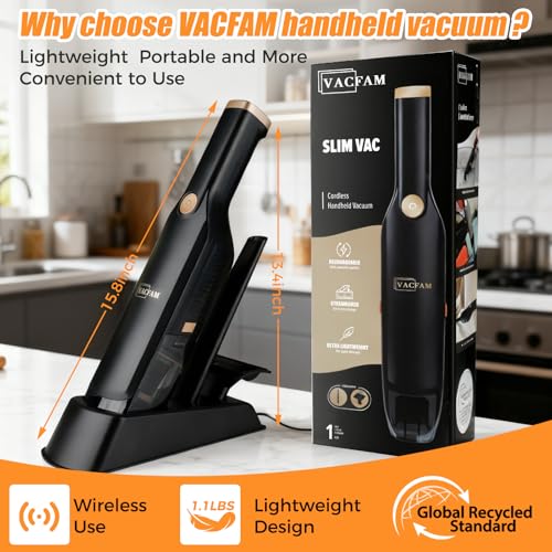 Cordless Handheld Vacuum Cleaner with Storage Dock - Black, 15KPa Suction