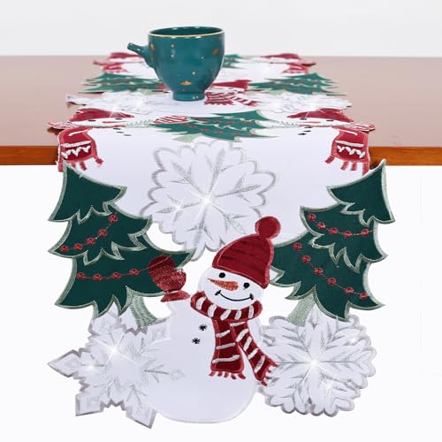 YINFUNG Christmas Snowman Table Runner 13x36 Inches Embroidered Holiday Decor