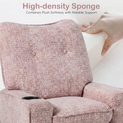 Pink Velvet Kids Recliner with Adjustable Backrest & Footrest, Cup Holder & Side Pockets