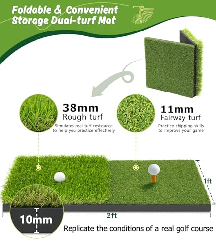 MUVPOH 10x7ft Golf Practice Net with Dual-Turf Mat & Multiple Targets - Indoor & Outdoor Golf Aid