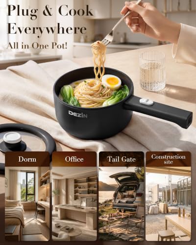 Dezin 2L Electric Hot Pot & Non-Stick Cooker - Matte Black, 700W Adjustable Power