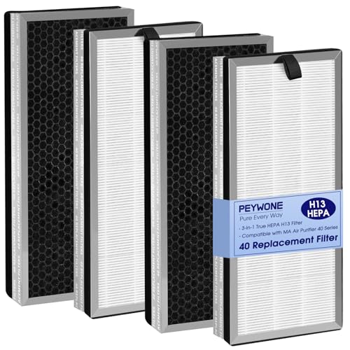PEYWONE White 3-in-1 HEPA Filter Set for MA Air Purifier 40 Series - 4 Pack
