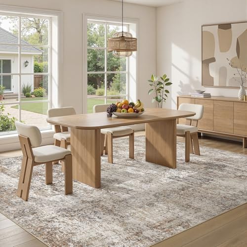 Natunest 9x12 Brown & Grey Washable Area Rug - Non Slip, Abstract Pattern