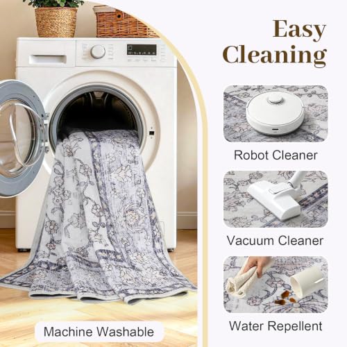 5x7 Washable Non-Slip Area Rug for Living Room - Vintage Style, Durable, Easy Care