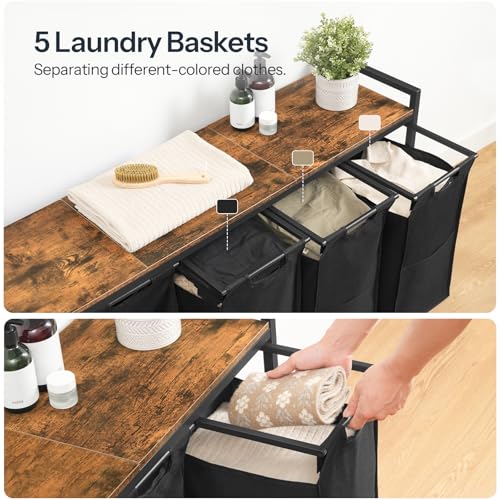 Laundry Sorter with 5 Removable Oxford Fabric Bags and Wheels - Rustic Brown & Black