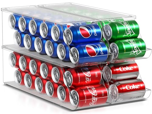 Sorbus 4 Pack Soda Can Organizer for Fridge & Freezer, Stackable with Lid, Clear Plastic