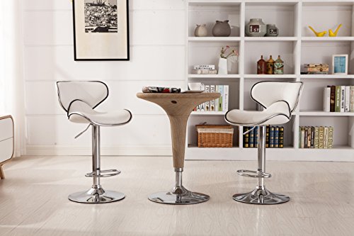 White Adjustable Swivel Leatherette Bar Stool Set of 2 with Chrome Base