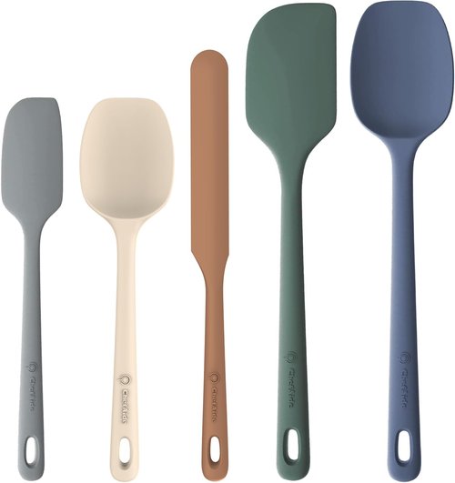 ChefAide Silicone Spatula Set - 5 Pieces, Ergonomic Heat Resistant Rubber Up to 600°F for Nonstick Cookware