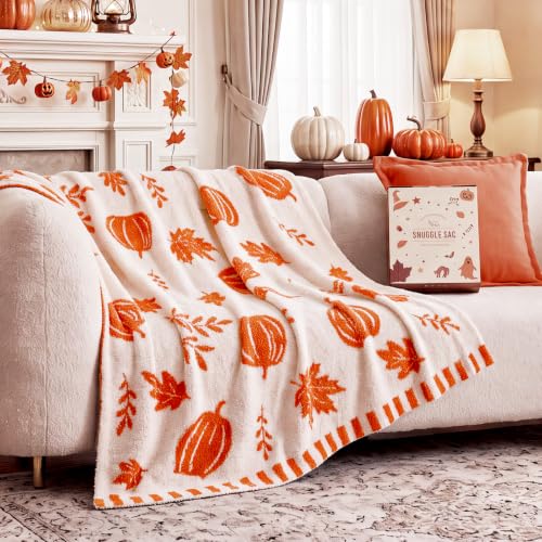 Fall Pumpkin Leaf Reversible Throw Blanket 50x60 Inches - Cozy Halloween Decor
