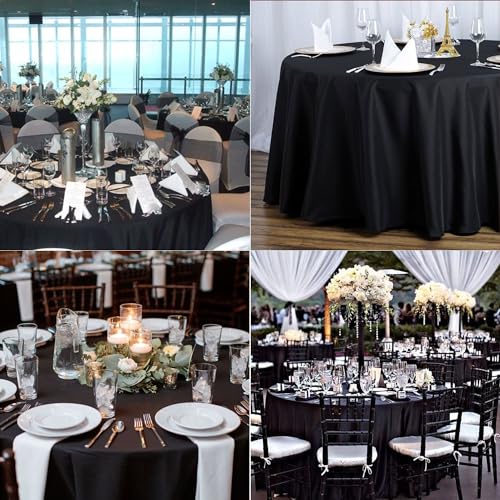Black Round Tablecloth 120 Inch Pack of 10 - Stain & Wrinkle Resistant Polyester