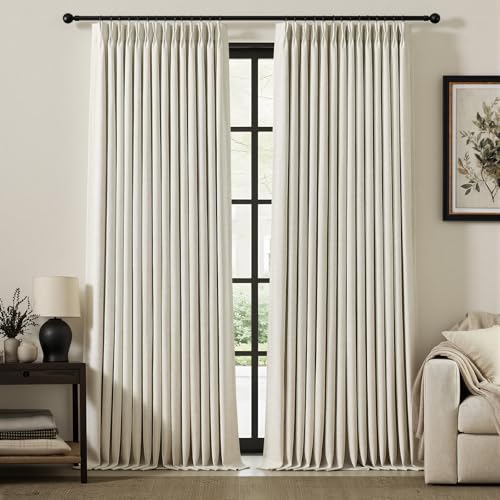 IVAPUPU Blackout Curtains 120 Inch Long, Pack of 2 - Natural Pinch Pleated Linen-Textured