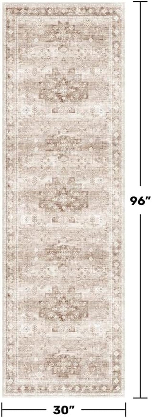 Hazo Haus Washable Beige Hallway Runner Rug - Non-Slip & Stain Resistant | 2'6"x8' Boho Floral Decor